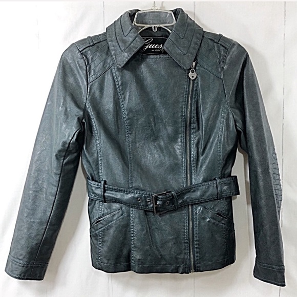 Guess Jackets & Blazers - Teal Blue Vegan Leather Cross Front Biker Jacket